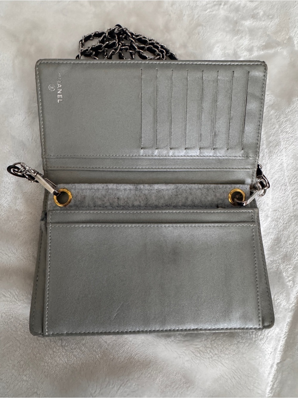 Authentic Chanel Black Camellia Quilted Leather Chain Wallet - Picture 3 of 12